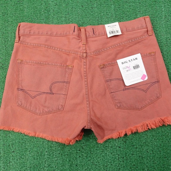 New! BIG STAR Boyfriend Shorts Womens Size L Orange Denim Fringe 35" Waist - Picture 4 of 9